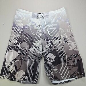 Metal Mulisha Board Shorts Skull Graphic Geometric Gray Mens 34